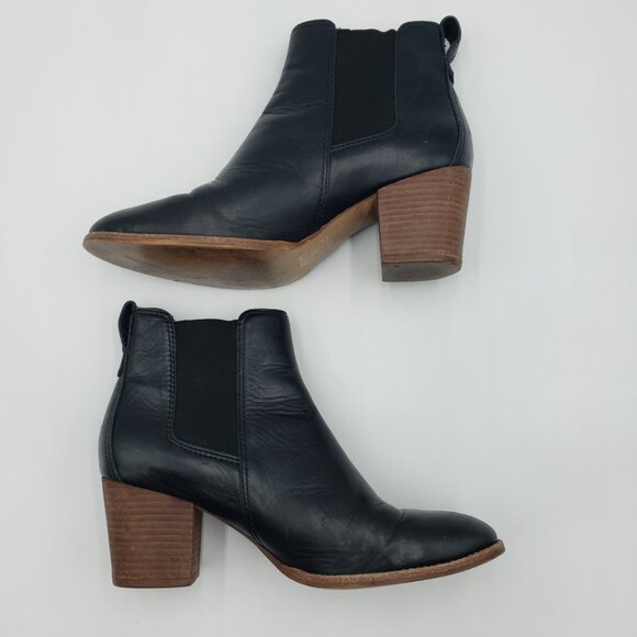Madewell Regan Chelsea Bootie Boots 7.5 Womens Leather Ankle Block Heels Black - Picture 4 of 10